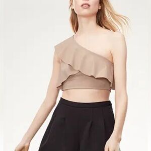ARITZIA Wilfred LE FOU Chantille One Shoulder Ruffle Crop Top Sand Colour Size M
